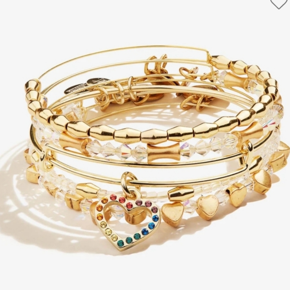 Crystal Rainbow Heart Bracelet Set